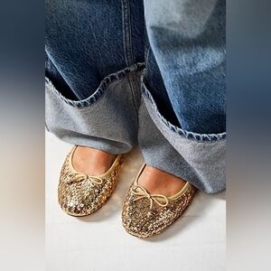 SAM EDELMAN 'Felicia' Gold Sequin Whimsy Bow Ballet Flats - Size 9